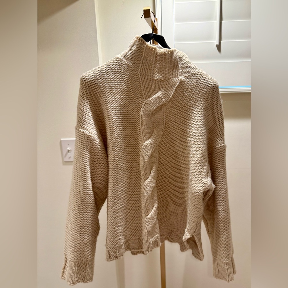 Zara Cream Cable-Knit Turtleneck Sweater